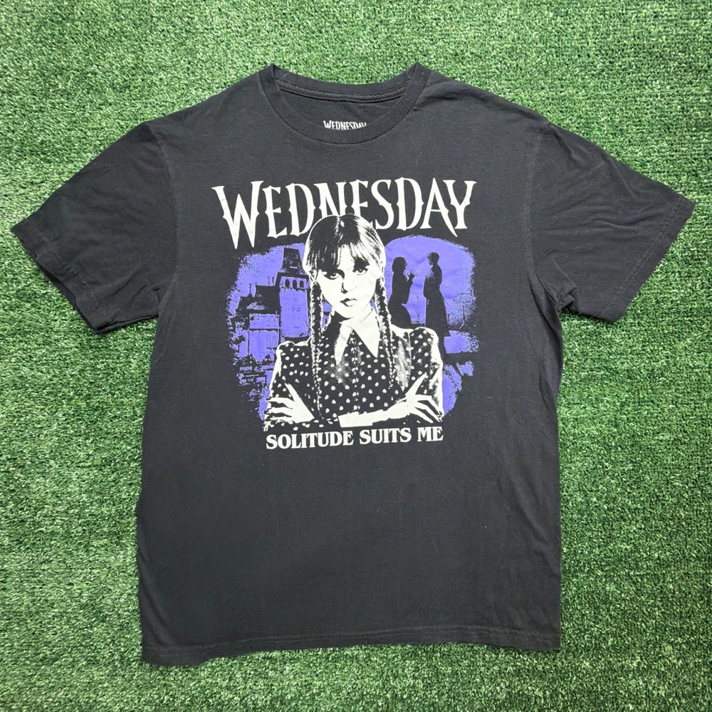 Wednesday Addams Solitude Suits Me Mens Black Graphic T-Shirt Medium Netflix TV